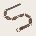 Vintage brown PU leather belt featuring hollow metal rings and decorative studs for women - Brown Patchwork - Antique Bronze Needle Buckle