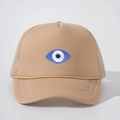 Gorra trucker caqui con bordado de ojo turco y malla transpirable para protección solar - Caqui