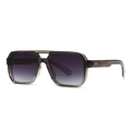 Lunettes de soleil pilote rétro avec monture carrée grise et détail en métal doré - Monture Grise Double Gris