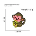 Detailed size chart of a cute brown monkey enamel pin holding a yellow banana - Monkey with Banana