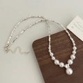 Elegant white pearl and silver square bead necklace featuring a sparkling rhinestone pendant - Silver Nuggets Bright Pearl Necklace