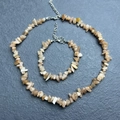 Natural orange sunstone chip necklace and bracelet set with silver lobster clasp - Bracelet / Sunstone