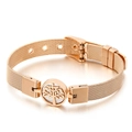 Armband aus roségoldfarbenem Edelstahlgewebe mit Lebensbaum-Anhänger und verstellbarem Band - Lebensbaum Stil (KB108633-K)