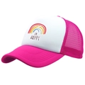 I'M HAPPY mesh trucker hat in rose pink and white with rainbow print for summer - Rose Red