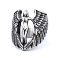 Anello in acciaio inossidabile argento vintage con ali d'angelo e figura femminile - US 7 / Argento Vintage (11403)