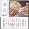 Long coffin leopard print press-on nails with pink 3D bows and rhinestones - Pink and Black Leopard Bow Rhinestone Style (SGCY-381)
