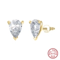 Elegant gold-plated S925 sterling silver stud earrings with pear-cut clear gemstones - 5x8mm / Pear Cut-Gold