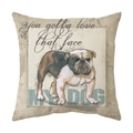 Linen pillow cover with English Bulldog art print and You gotta love that face slogan - Style 12
