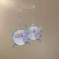 Detalle de pendientes de concha con mariposas degradadas y borlas plateadas - Concha de mariposa degradada (Poste de pendiente de plata)