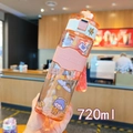 720ml square plastic water bottle with straw and orange non-slip sleeve in hand - 720ml / Pink