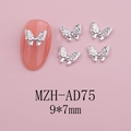 Silver hollow butterfly nail charms with 9x7mm size detail on pink nail tips - Silver Fine Textured Butterfly (AD75)