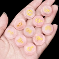 Pink quartz solar system planets stone set with gold engraved astrology symbols - Rose Quartz / 10 Pieces Pack