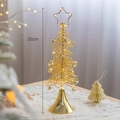 Golden 35cm spiral metal Christmas tree with LED lights and star topper on gold base - Small 35cm / Gold