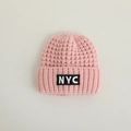 Pink knit baby beanie with NYC embroidery patch and turn-up cuff for warm winter style - 44-48cm(8M-2Y) / Pink NYC Knit
