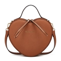 Detailed view of heart-shaped handbag with Saffiano texture and gold brand logo - 20*8*18 / Dark Brown