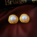 Close-up of vintage gold bird nest earrings with white pearls on red silk background - Gold Bird Nest Wrapped Pearl Style(11#)