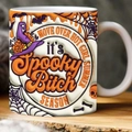 3D Spooky Halloween Pumpkin ceramic mug with white finish and embossed seasonal text - SP-O Style