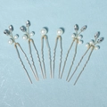 Detailed set of six bridal hair pins with gold wire, faux pearls and clear rhinestones - Gold HS-J6484 (6 Pcs/Pack)