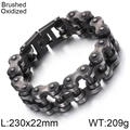 Detail van de 22mm geoxideerde stalen fietsketting armband met maatspecificaties - 19cm / Borstelen Zwart (KB68853-BD)