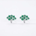 Pendientes de árbol en plata de ley S925 con gemas verdes brillantes y elegantes - Botones en forma de árbol / Plateado