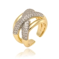 Französischer Kupferring mit Zirkoniasteinen in Gold-Silber-Optik und offenem Design - Einstellbar Offen / Gold Silber Zweifarbig Zirkonia Stil (J1533)