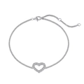Bracelet cœur élégant en argent sterling S925 avec zircons brillants sur fond blanc - Argent 925 / Argent (NE150006-S-W-WH)
