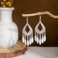Detailed close-up of ethnic silver-style teardrop earrings with dangling leaf charms - Silver Multi-Leaf Drop(E2875-08)