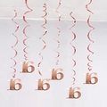 Elegant rose gold 16th birthday PVC spiral hanging swirls for party decoration - Age 16 (Rose Gold) / 6 Pieces Set