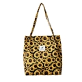 Bolso tote de pana con estampado de girasoles amarillos y etiqueta de tela blanca - Girasol (Nuevo)