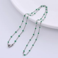 Detail of silver O-chain necklace featuring green epoxy beads and a lobster clasp - Steel - Green Beads