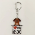 Detail of acrylic dog keychain featuring I Love My Rescue text and silver metal ring - Rescue Dog Style (16)