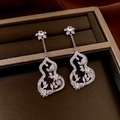 Elegant silver flower and gourd earrings with crystal pavé and floral engraving - Silver Needle-Silver-Floral Hollow Gourd(51#)