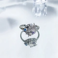 Detailed view of silver open ring featuring purple and blue zircon heart butterfly design - Starry Sky Style (1号开口戒指)