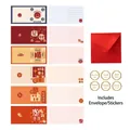 Juego de tarjetas de felicitación botánicas vintage con sobre rojo y pegatinas redondas - Tarjeta de Felicitación de Bendición China (H667) / 6 piezas