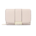 Classic beige textured leather wallet for women with golden metal buckle and zipper closure - Apricot