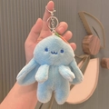 Cute light blue plush bunny keychain with silver metal hardware and long ears - Blue