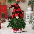 Gnomo di Natale Bambola Senza Volto Cappello a Quadri Barba di Pino Decorazione Tavola Festa - Statuetta Gnomo LED Albero di Natale Quadri Rossi Neri