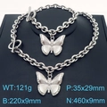 Set gioielli in argento con farfalle di strass e maglie di catena spessa - Stile Farfalla Cava (KS221185-Z) / Color Acciaio