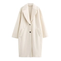 Elegante abrigo largo de lana crema con cuello de solapa y corte holgado casual - XS / Marfil