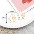 Cute white enamel sheep charm for DIY jewelry with golden trim 19mm x 24mm size - White Sheep