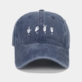 Vintage washed blue denim baseball cap featuring unique ASL love hand gesture embroidery - Adjustable / Navy Blue