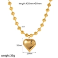 Golden 18K heart pendant necklace with 8mm ball chain and dimension parameters - Large Bead Heart Necklace (TN3461-8)