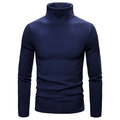 Dettaglio della trama a costine blu navy su un maglione a dolcevita attillato da uomo - Taglia M / Top / Blu navy