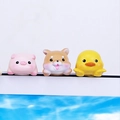 Miniature pink pig, brown shiba inu and yellow duck ornaments for screen and car decor - Pig + Shiba + Duck Set