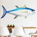 Artistic tuna wall decor in blue and silver metal finish for dining room styling - 25cm / Shark Decor E (Tuna Style)