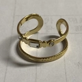 Golden stackable ring set with rectangle clear crystals and textured band detail - One Size / Clear Stone Double-layer Open Style (R0120-02-white)