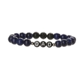 8mm Tigerauge und Vulkanstein Perlenarmband mit DAD-Buchstaben als Vatertagsgeschenk - Dunkelblau