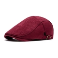 Classic burgundy suede newsboy cap featuring a vintage side metal adjustment buckle - Adjustable / Burgundy