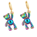 Vibrant rainbow plating cartoon balloon dog earrings with premium gold-plated hooks - Rainbow Teddy Bear