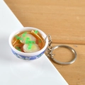 Miniature blue and white porcelain noodle bowl keychain with realistic egg and green onions - Egg Noodles